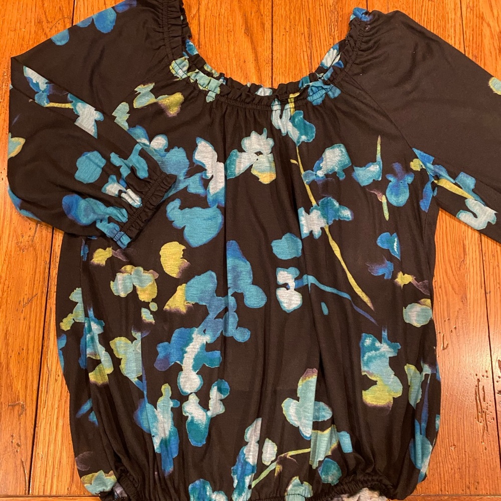 ANA knot smocked bottom top black turquoise large